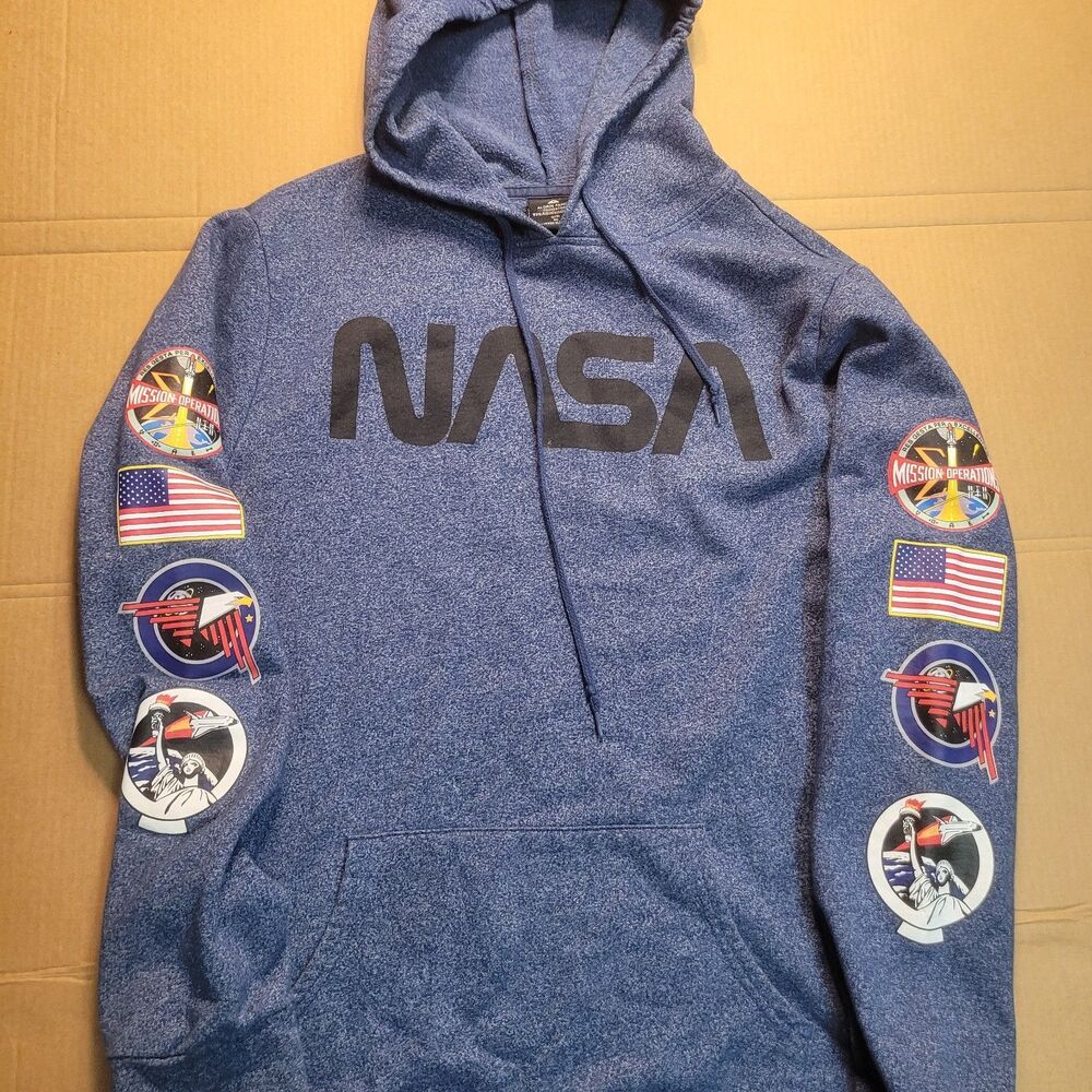 Aldrin Family Foundation Blue NASA Drawstring Hoodie Sweatshirt XL EUC